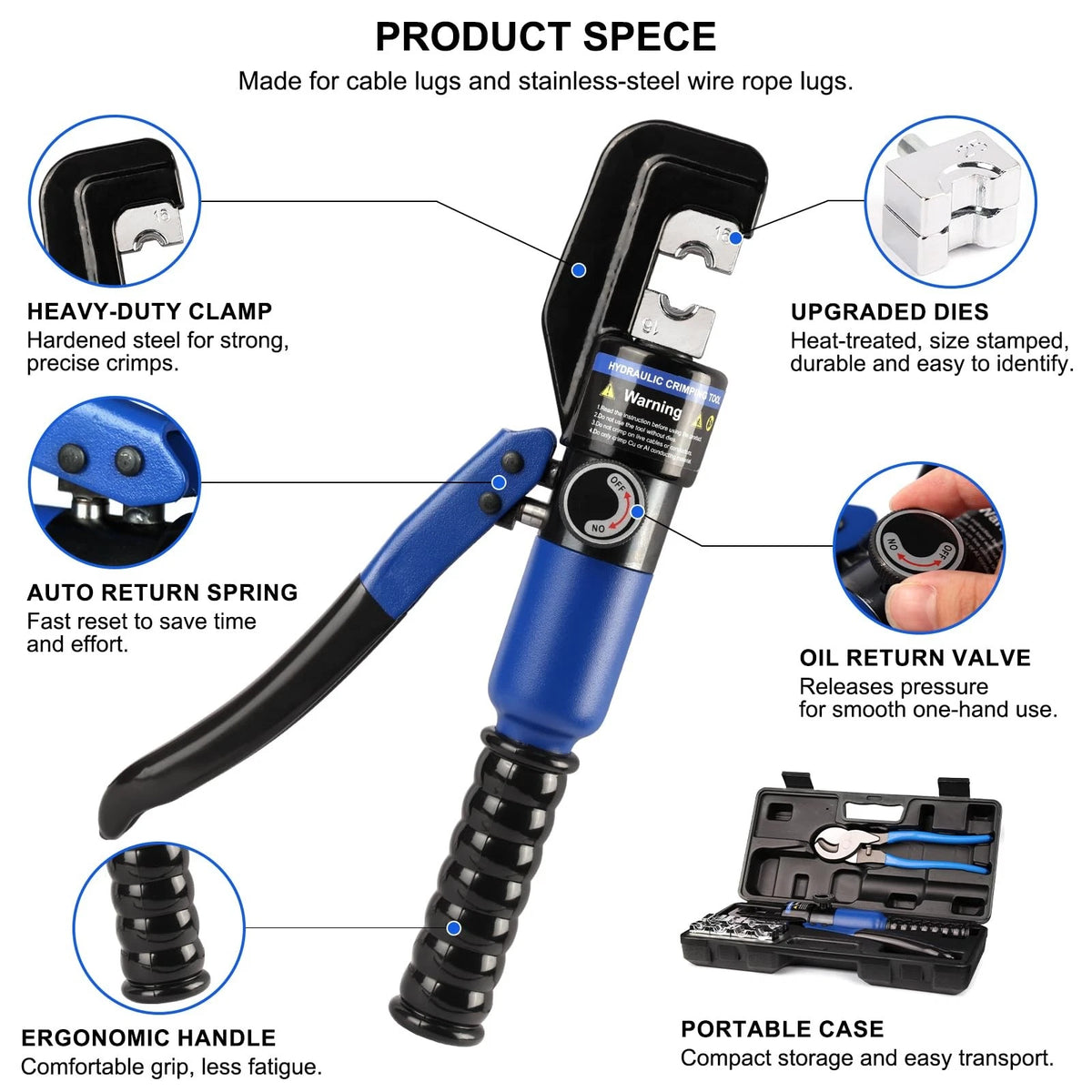 10 Ton Hydraulic Crimping Tool with 9 Hex-Dies for Automotive Use