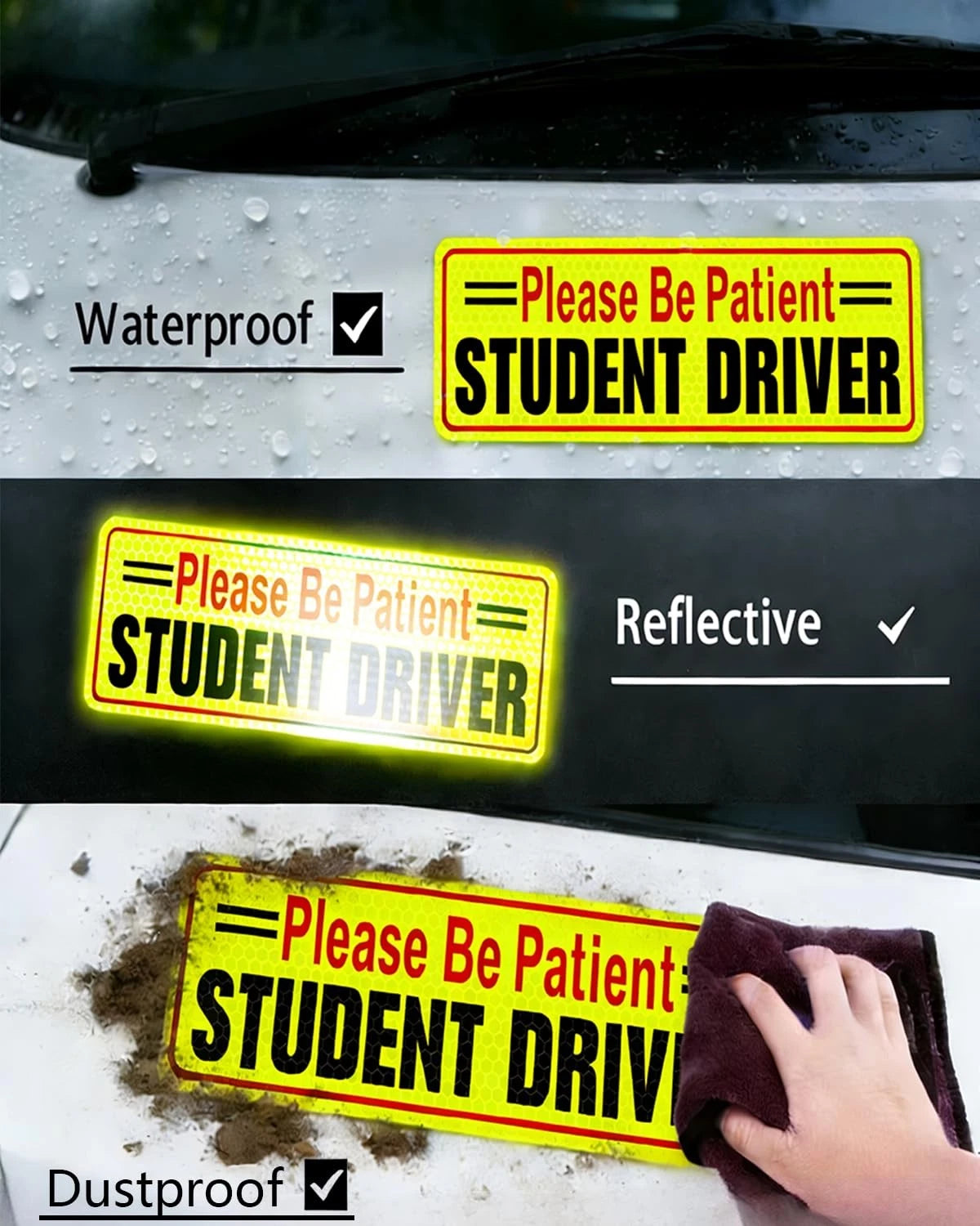 3X Reflective Student Driver Magnet for Car - Black & Red