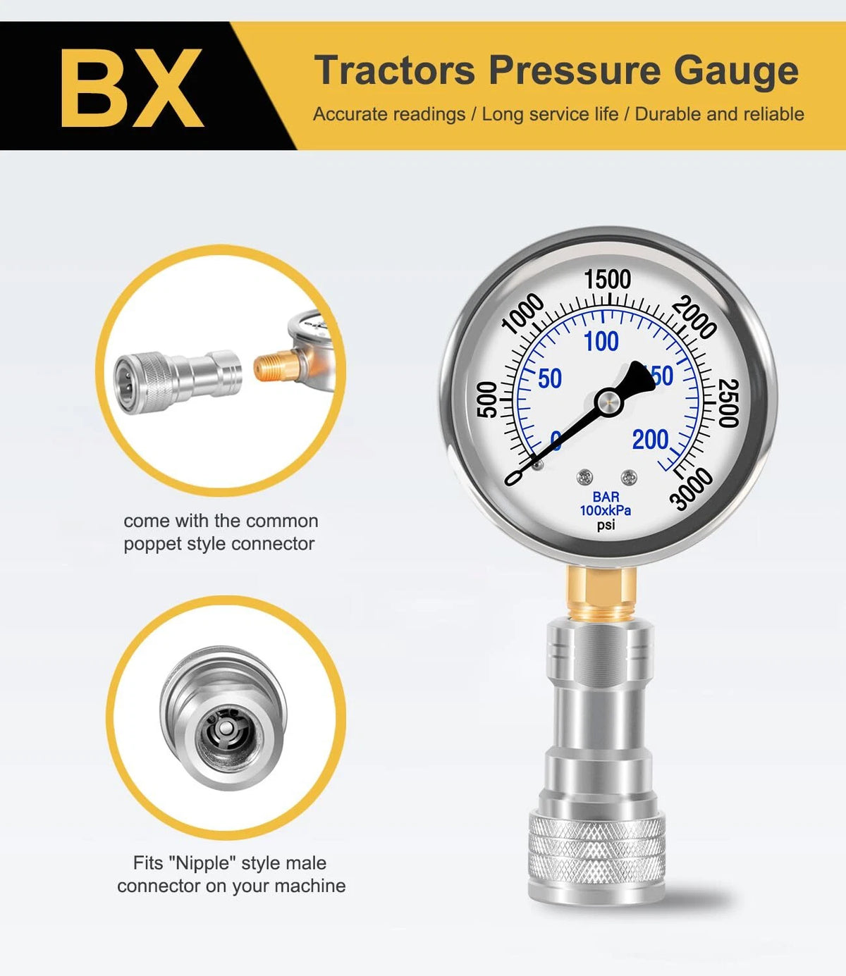 Pressure Gauge and Hydraulic Shims Kit for Kubota B Series BX (2016 and Older)