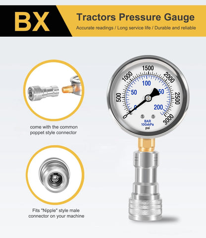 Pressure Gauge and Hydraulic Shims Kit for Kubota B Series BX (2016 and Older)