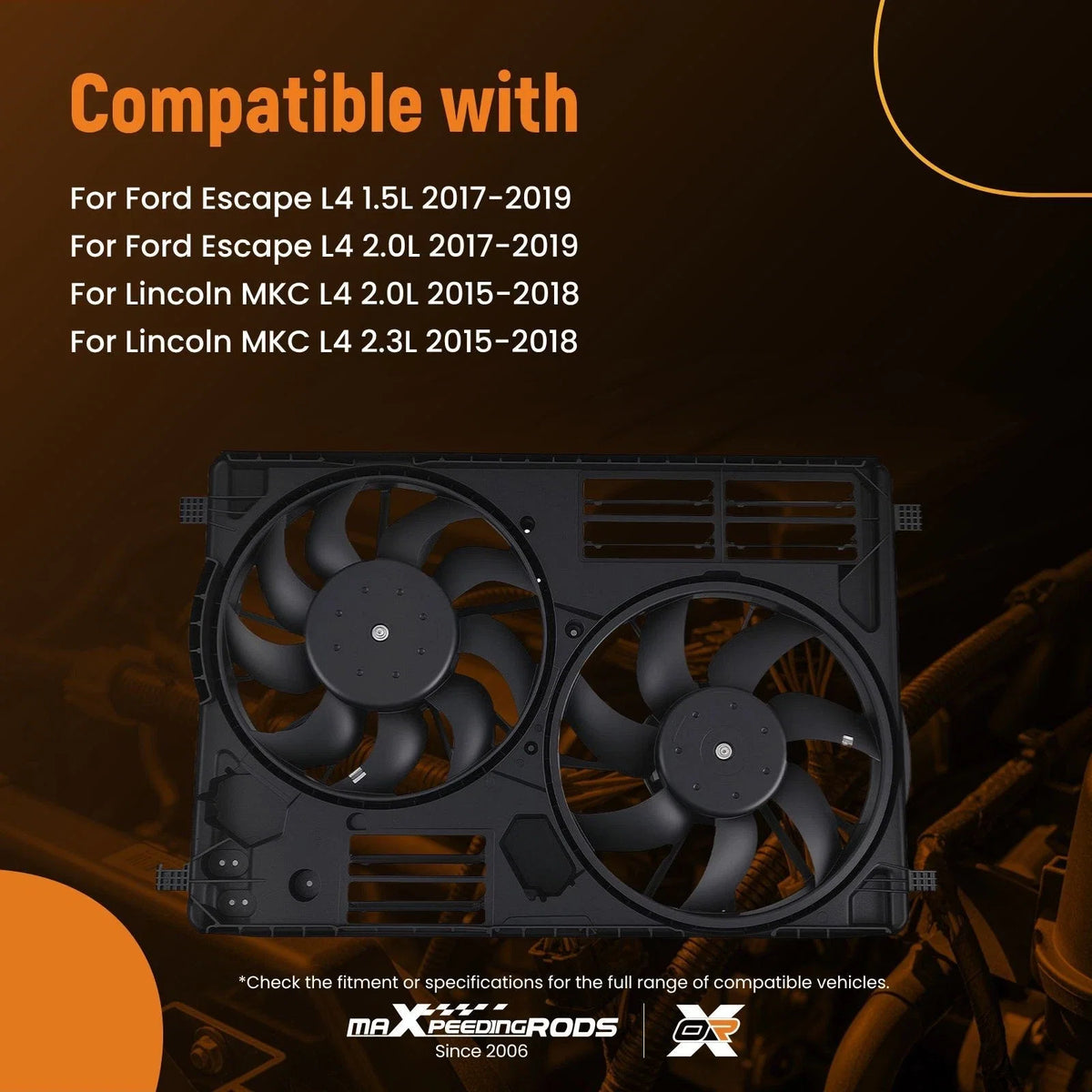 Cooling Fan Assembly for Ford Escape L4 (2015–2019) EJ7Z8C607C EJ7Z8C607E