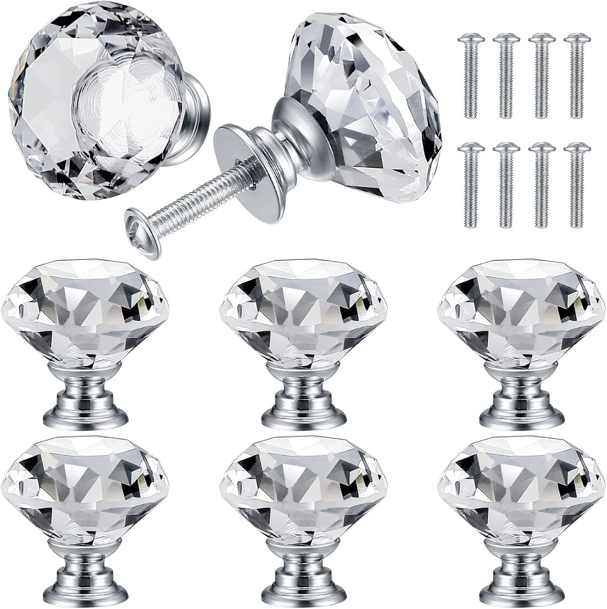 8 Pcs Crystal Glass Dresser Knobs for Cabinet (Decorative Diamond Shape)