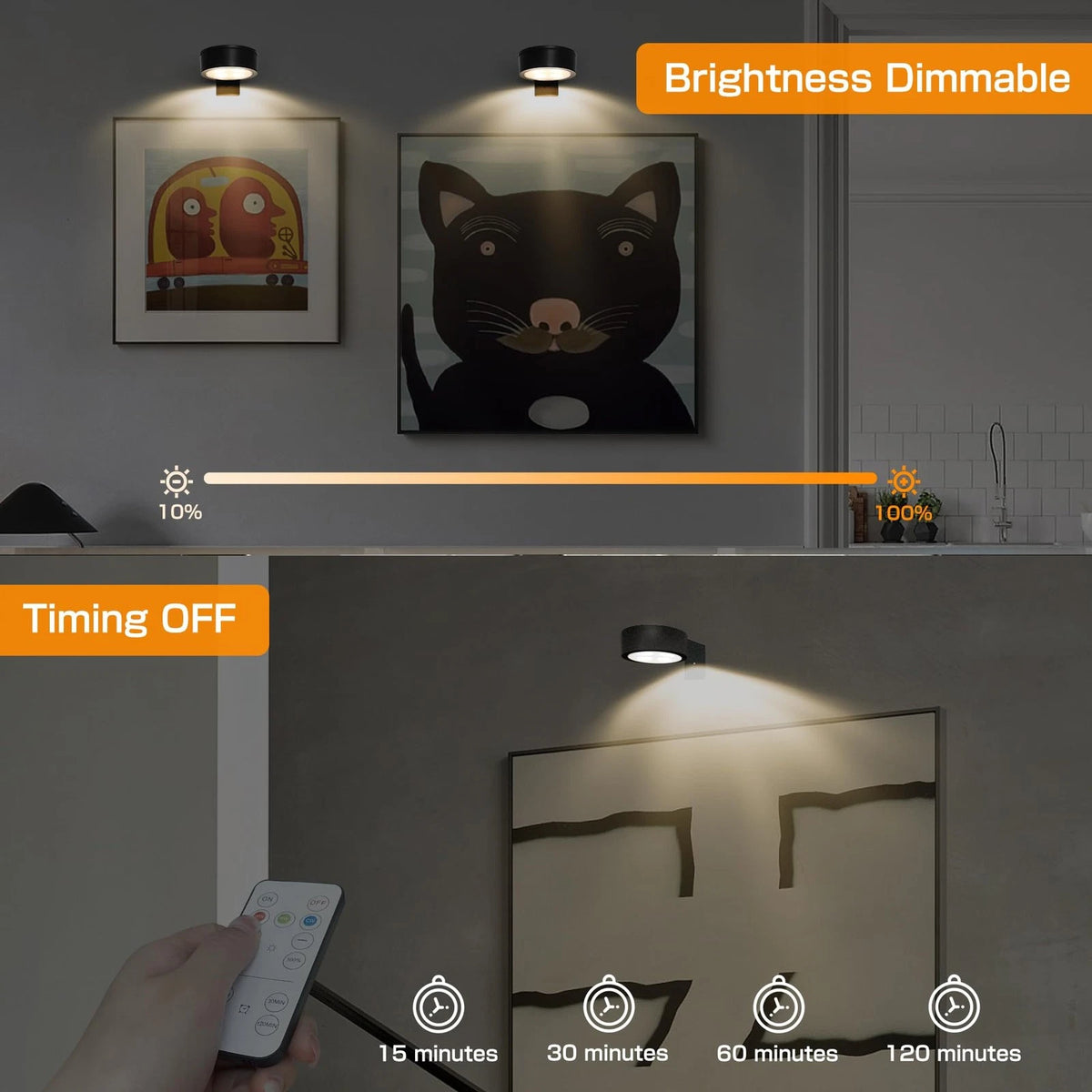 2-Pack Picture Light for Paintings Battery Operated, Black