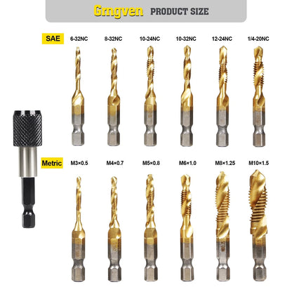 13PCS Combination Drill Tap Bit Set for Metric and SAE (No Year Range)