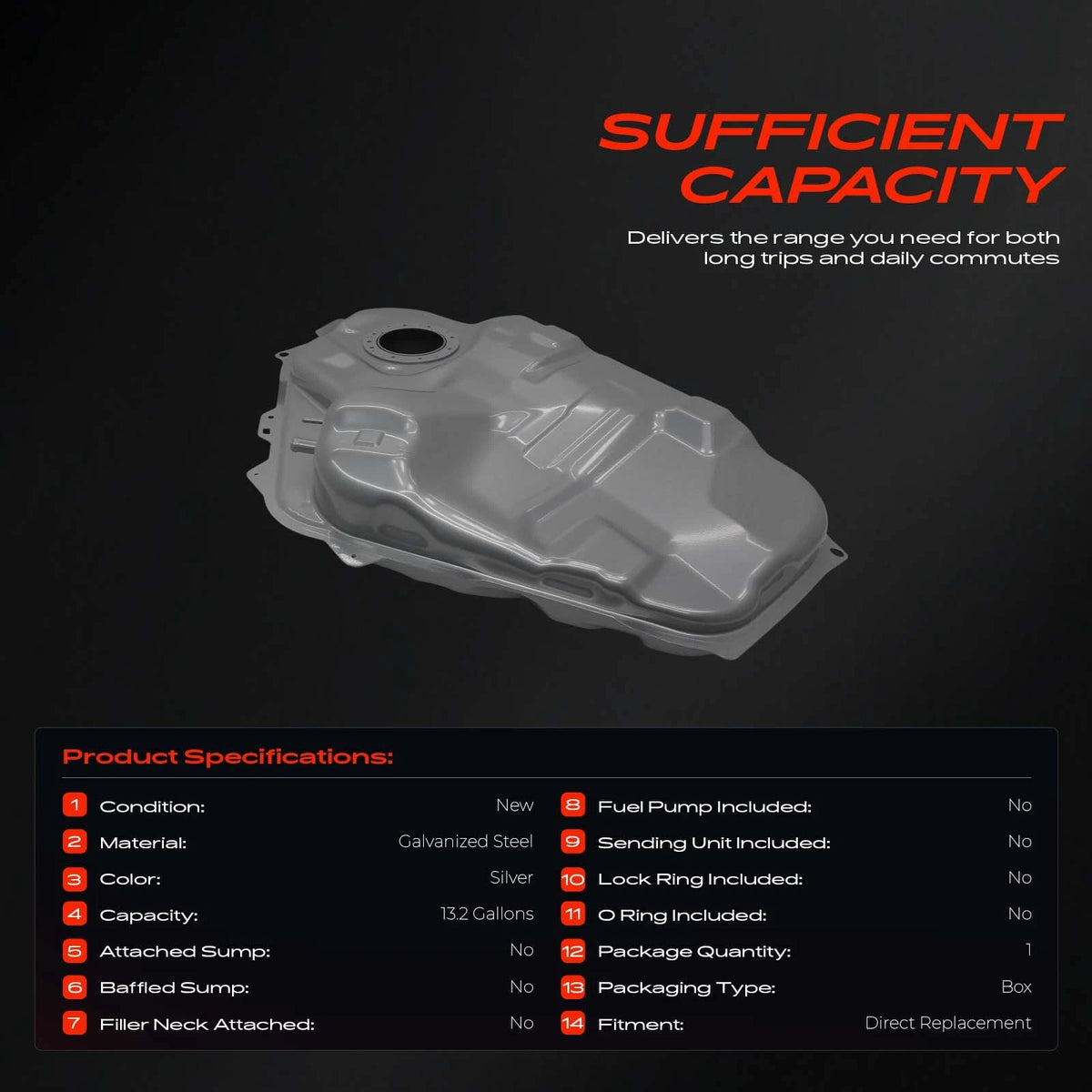 13.2 Gallons Fuel Tank for Mazda 3 (2015–2017) BHN142110C BHN142110D BHN142110E 576-742