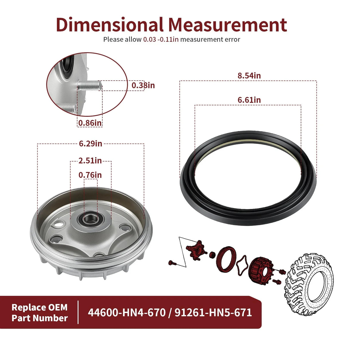 Front Brake Drum & Seal for Honda ATV Rancher 350 TRX350TM TRX350TE (2000–2006)