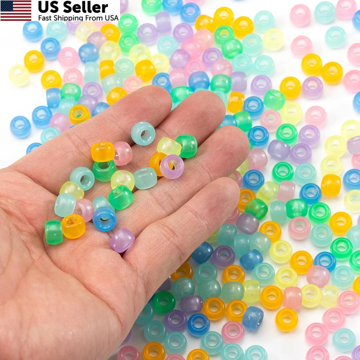 1000 Pcs Acrylic Pony Beads 6x9mm Glow in 9 Colors
