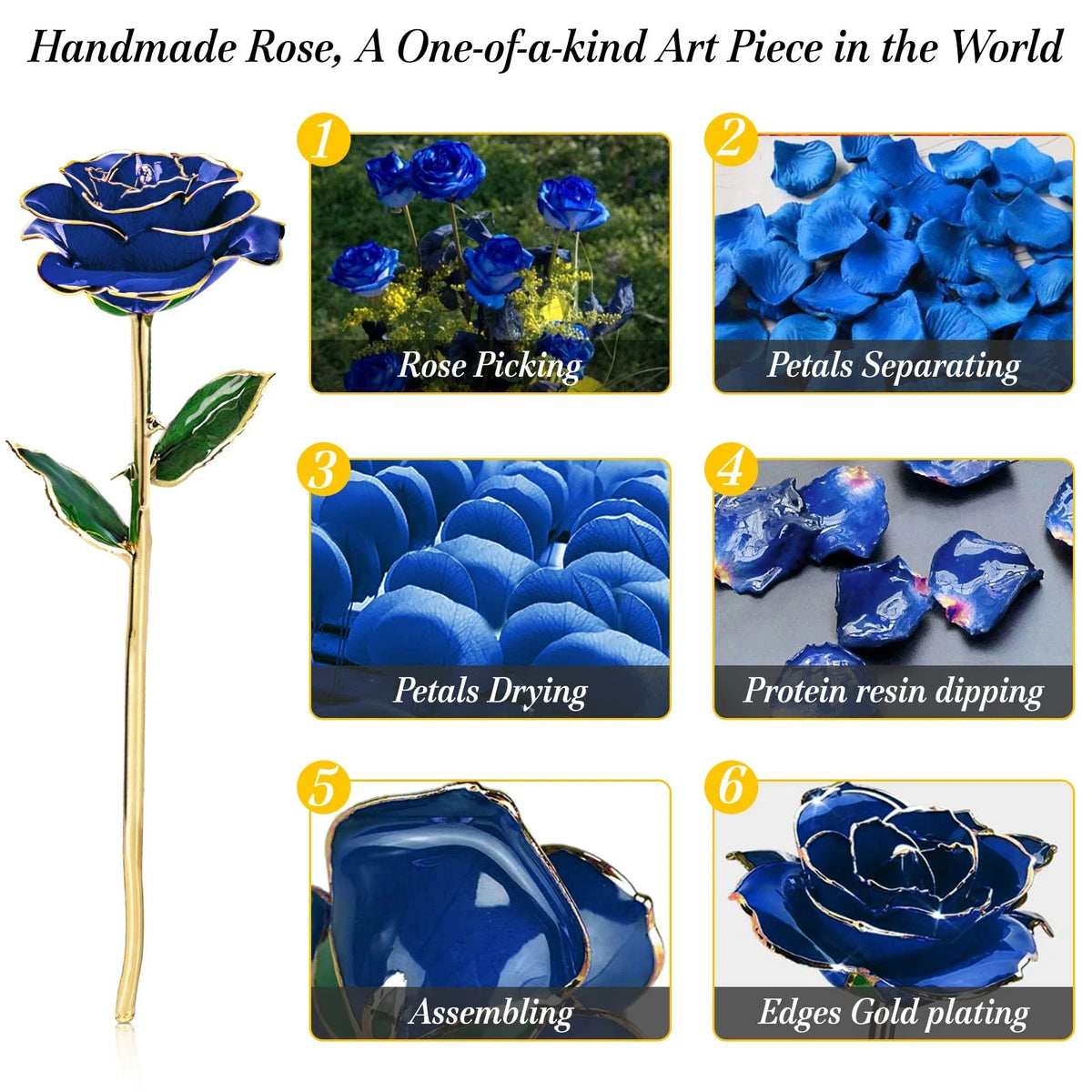 Gold Dipped Rose for Women Mom 24k Real Blue
