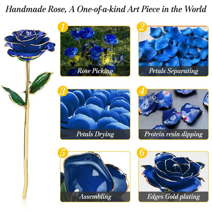 Gold Dipped Rose for Women Mom 24k Real Blue