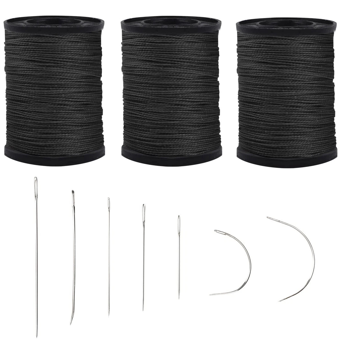 Set of 3 Heavy Duty Black Nylon Upholstery Thread & Needles Kit