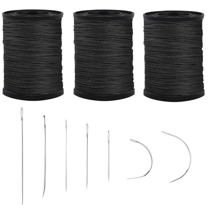 Set of 3 Heavy Duty Black Nylon Upholstery Thread & Needles Kit