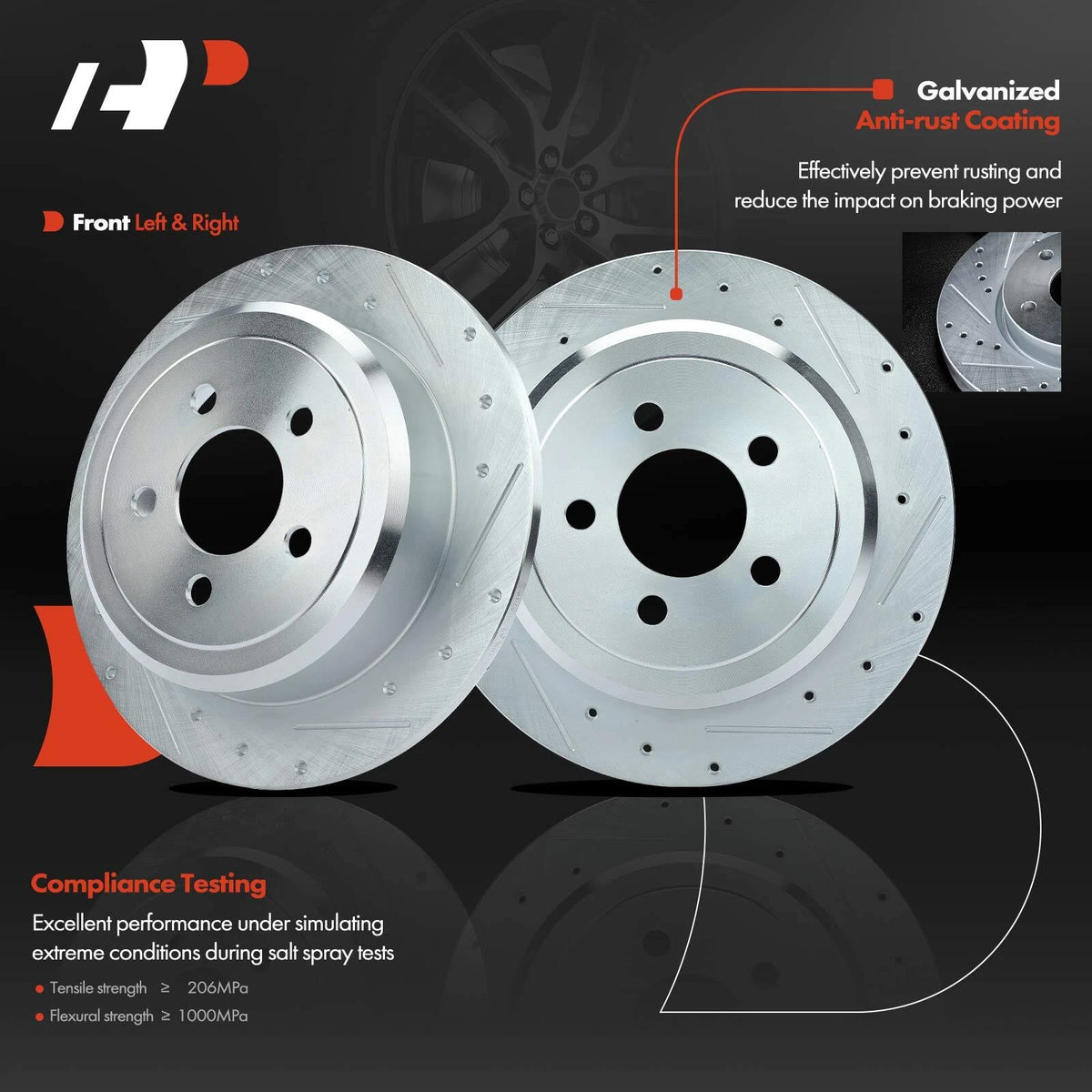 Set of 8 Rear Drilled Brake Rotors & Pads for Jeep Liberty Dodge Nitro (S-53044, P-1274)