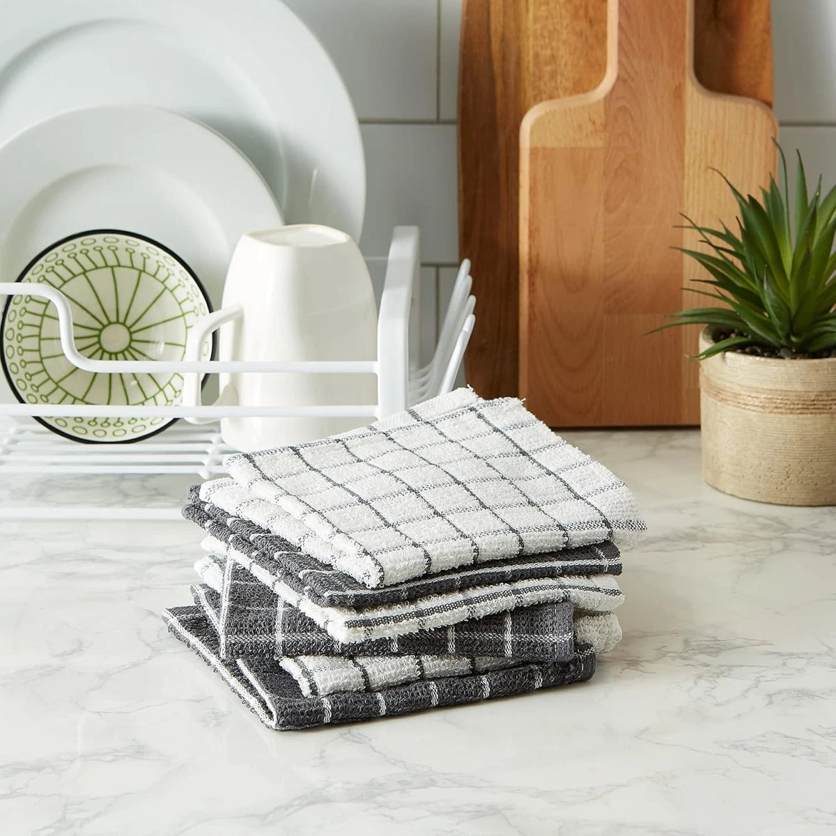 Set of 4 Dishcloths for Kitchen Use (12x12, Gray)