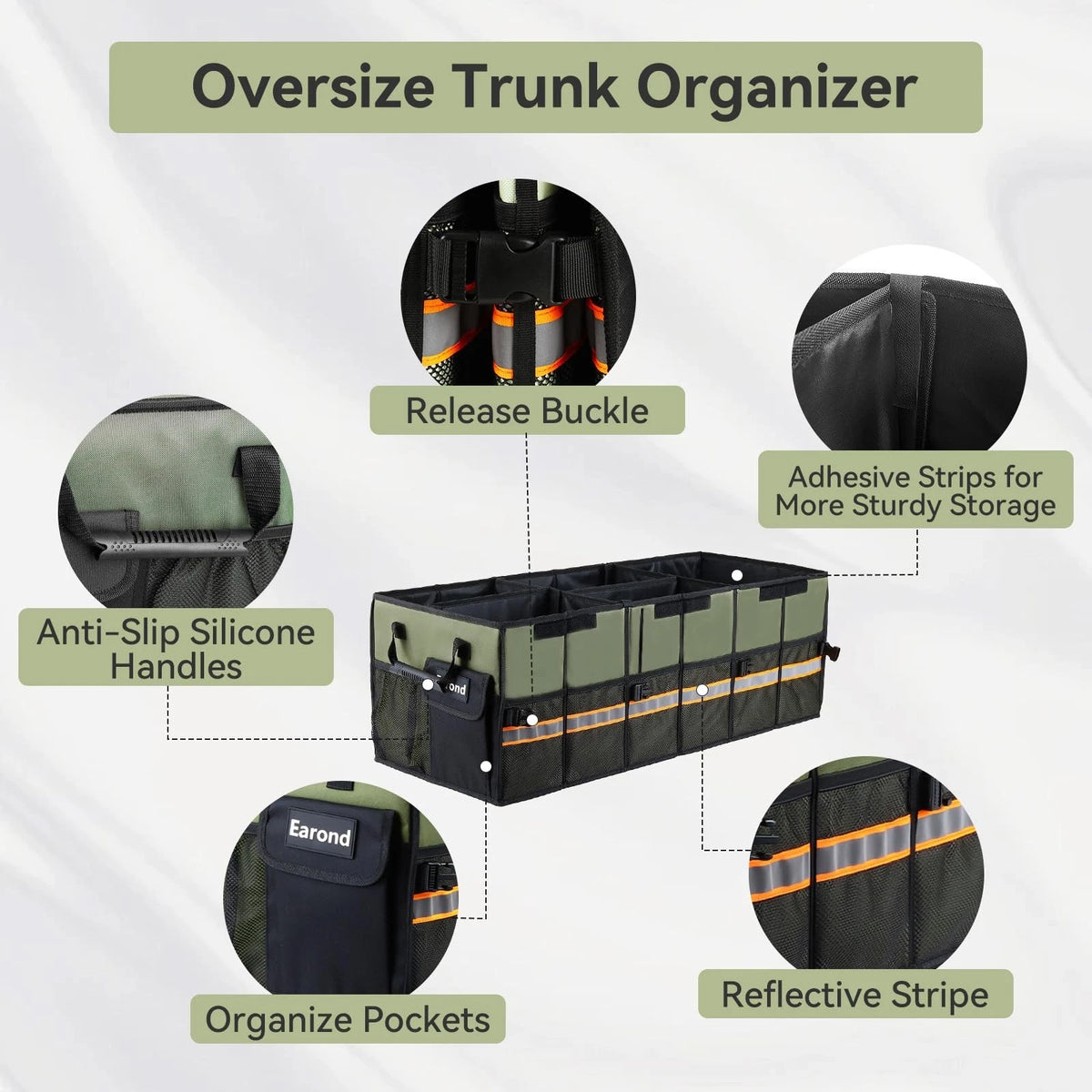Car Trunk Organizer with Lid for SUV, Sedan, Jeep (Collapsible Storage)