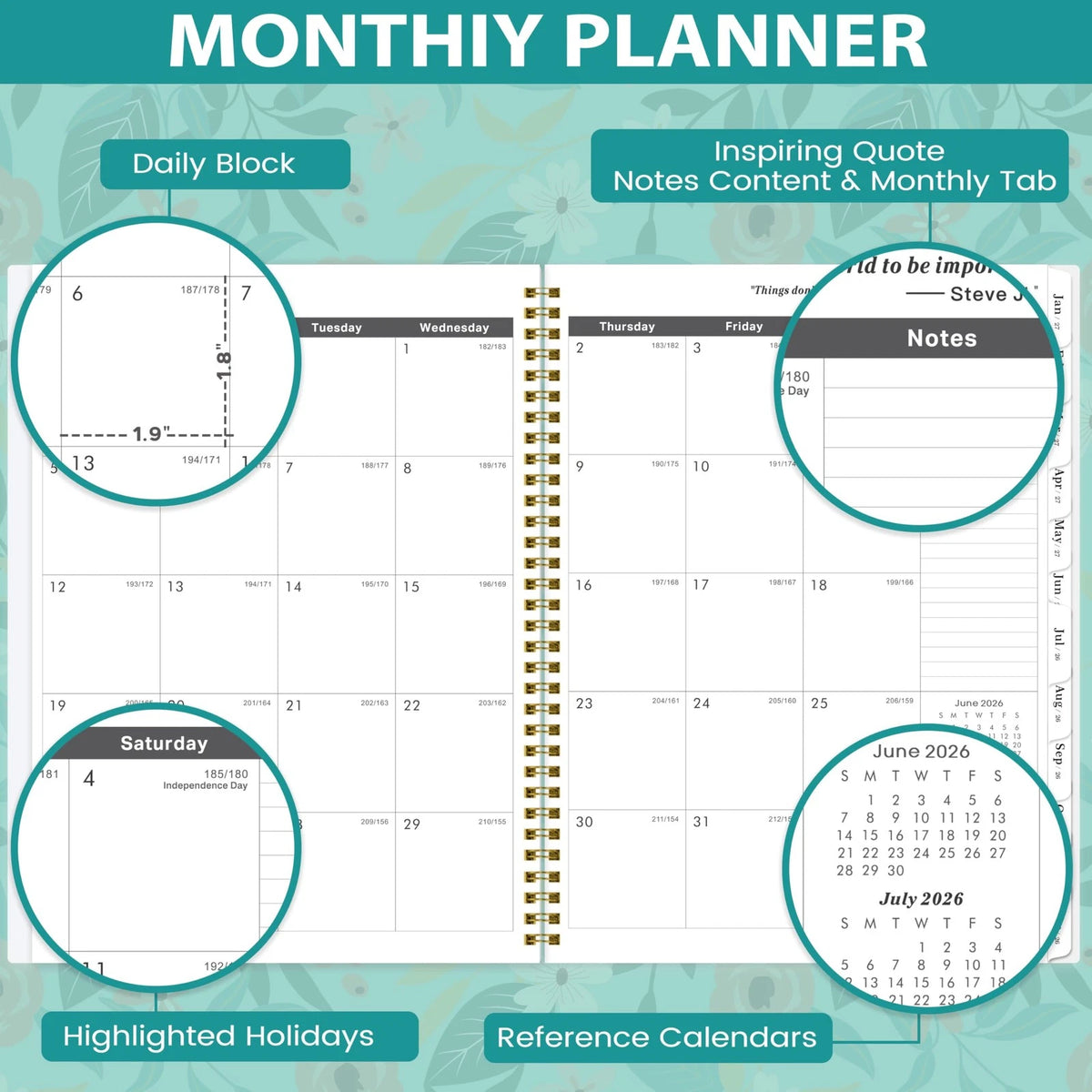 Monthly Planner for 2026-2028 (July 2026 - June 2028) 9" × 11", Green