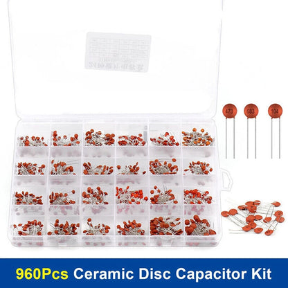 960 Pcs Ceramic Capacitor Assortment Kit 2PF-0.1UF for DIY Projects