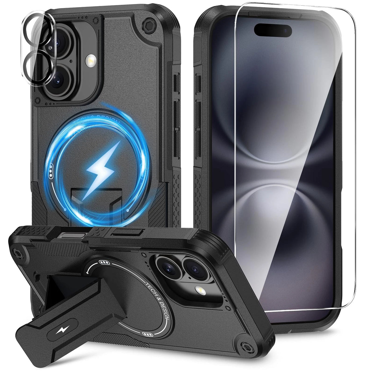 3 in 1 Case for iPhone 16 (Compatible with MagSafe) - Black