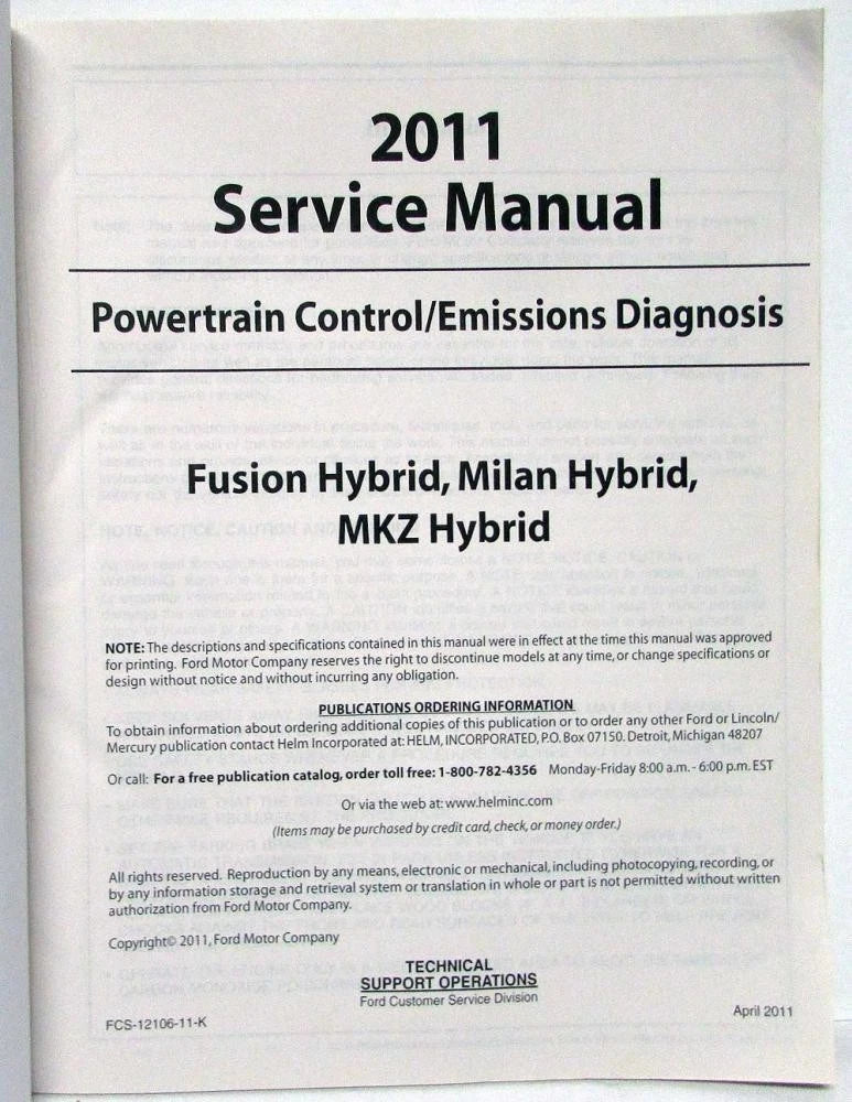 Powertrain Control Emissions Diagnosis Service Manual for Ford Fusion (2011)