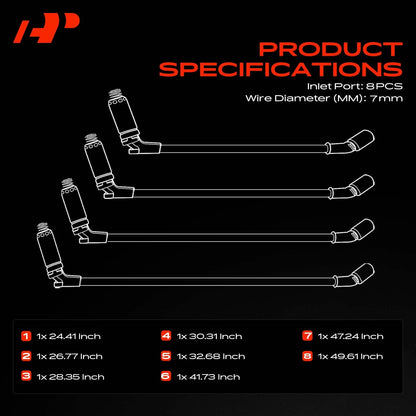 8X Spark Plug Wire Set for Ford Explorer Mercury Mountaineer (1998–2000) F8PZ12259-AA, 671-8109
