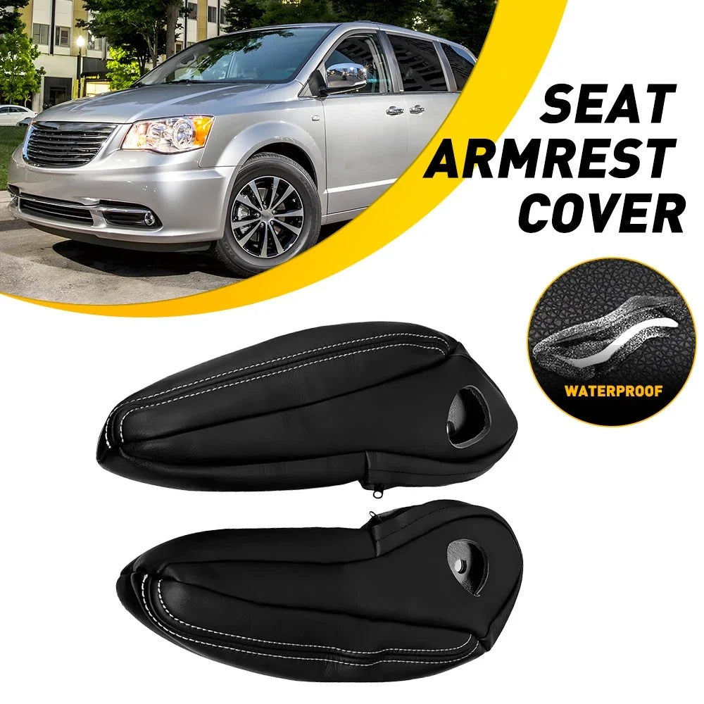 2X Front Seat Armrest Covers for Chrysler Town & Country (2011–2016) Leather Black