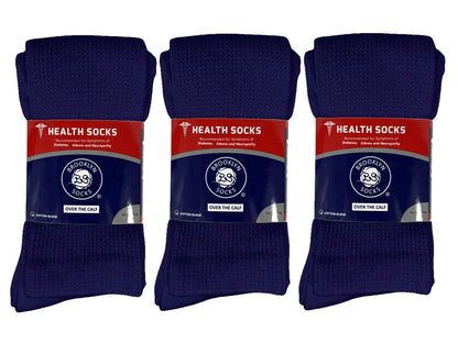 6 Pairs of Knee High Cotton Socks for Diabetics - Navy
