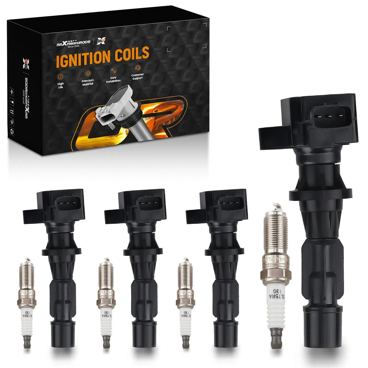 Set of 4 Ignition Coils & Spark Plugs for Mazda 3 6 CX-7 (2004–2012) UF540 90083 L3G218100