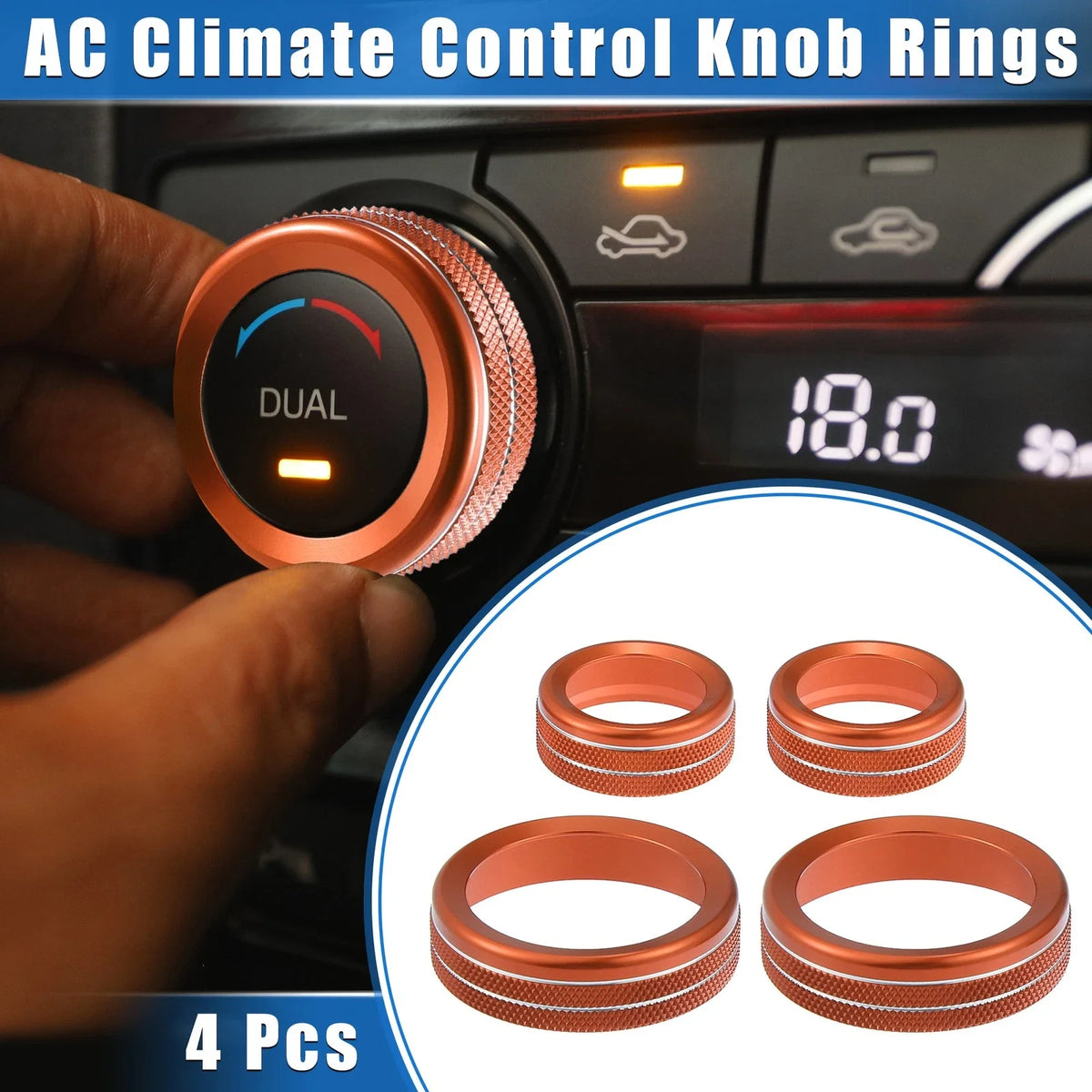 Set of 4 AC Climate Control Knob Rings for Ford Maverick (2022–2023) Orange
