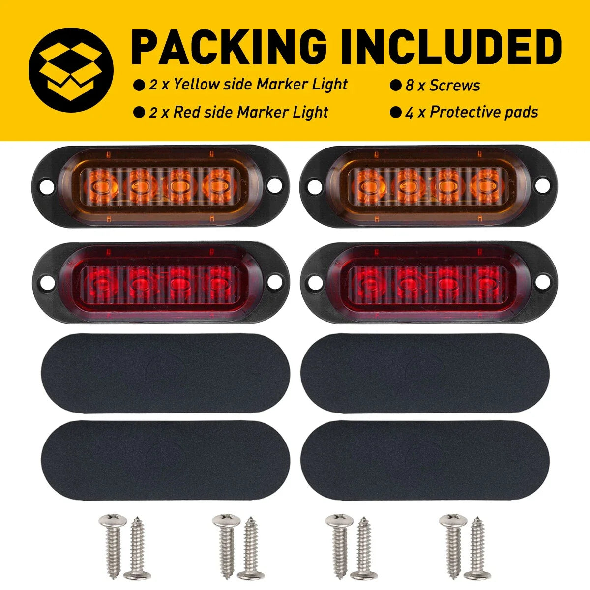 Set of 4 Amber Red LED Side Marker Clearance Lights for Trailer Truck RV