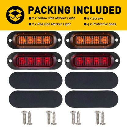 Set of 4 Amber Red LED Side Marker Clearance Lights for Trailer Truck RV
