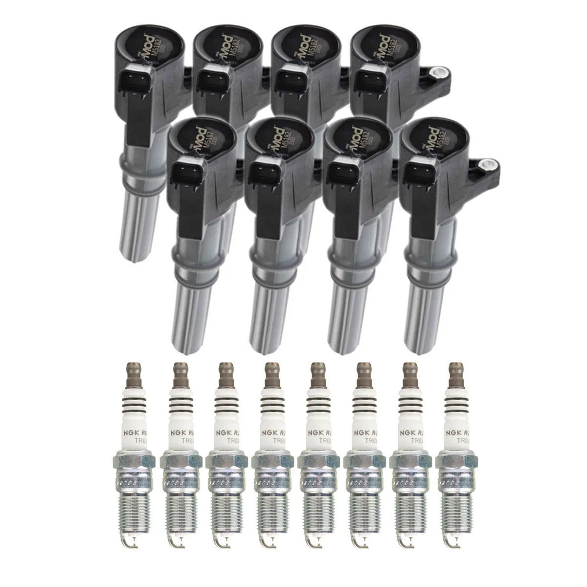 NGK 8 MOD Ignition Coils & Ruthenium HX Spark Plugs for Ford Lincoln 4.6 V8 (1997–2008)