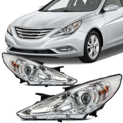 Set of 2 Chrome Amber Headlights Assembly for Hyundai Sonata (2011–2014)