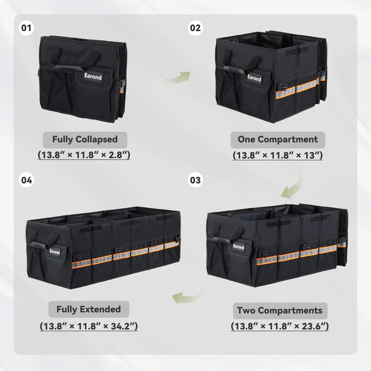 Car Trunk Organizer with Lid for SUV (Collapsible Storage & Securing Straps)