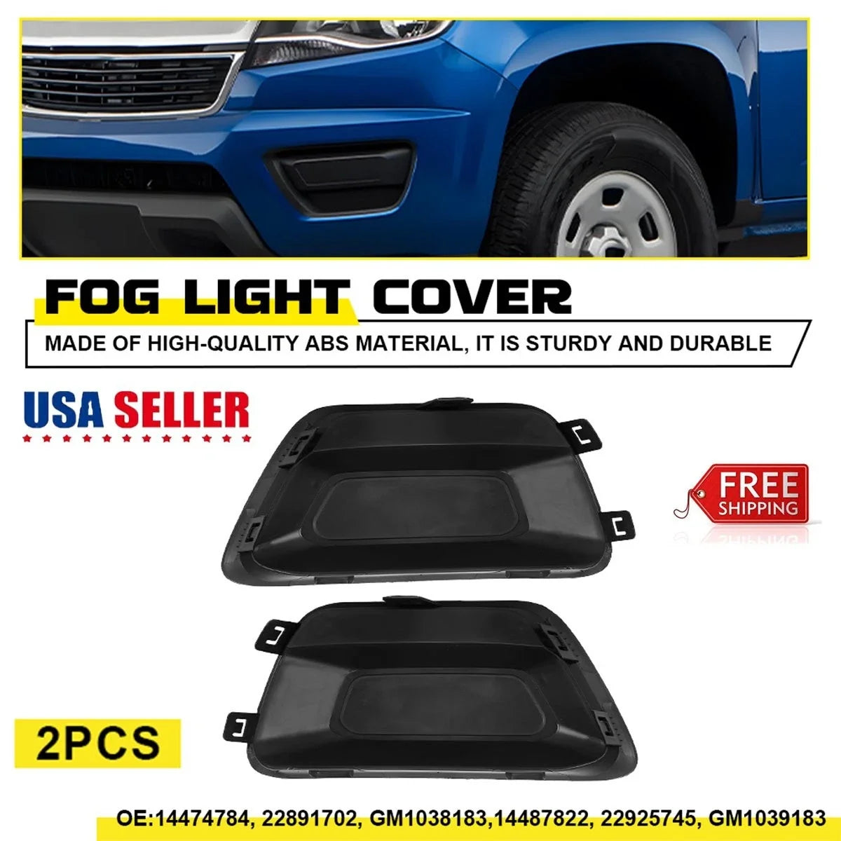 Set of 2 Black Bumper Fog Light Cover Bezel Frames for Chevrolet Colorado (2015–2020)