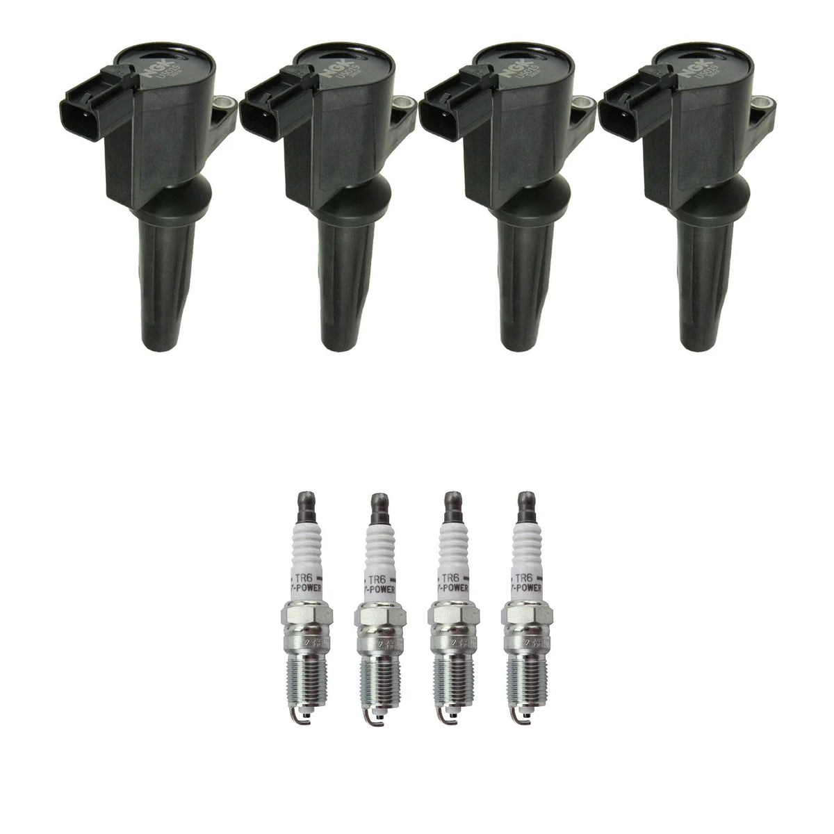 Set of 4 NGK Ignition Coils & Nickel Spark Plugs for Mazda 3, Ford Focus