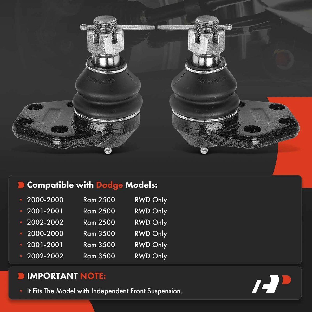 2X Front Lower Ball Joint for Dodge Ram 2500 3500 (2000–2002) 52113678AA, K7369