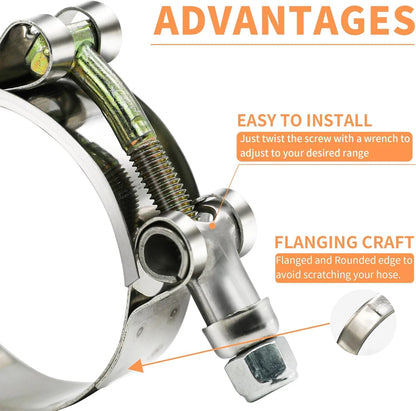 Set of 4 T-Bolt Hose Clamps 0.75" (28mm-34mm) Silver