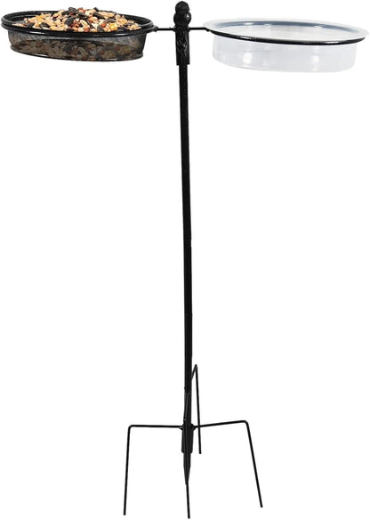 Dual Bird Feeder & Bird Bath Stand for In-Ground Outdoor Use