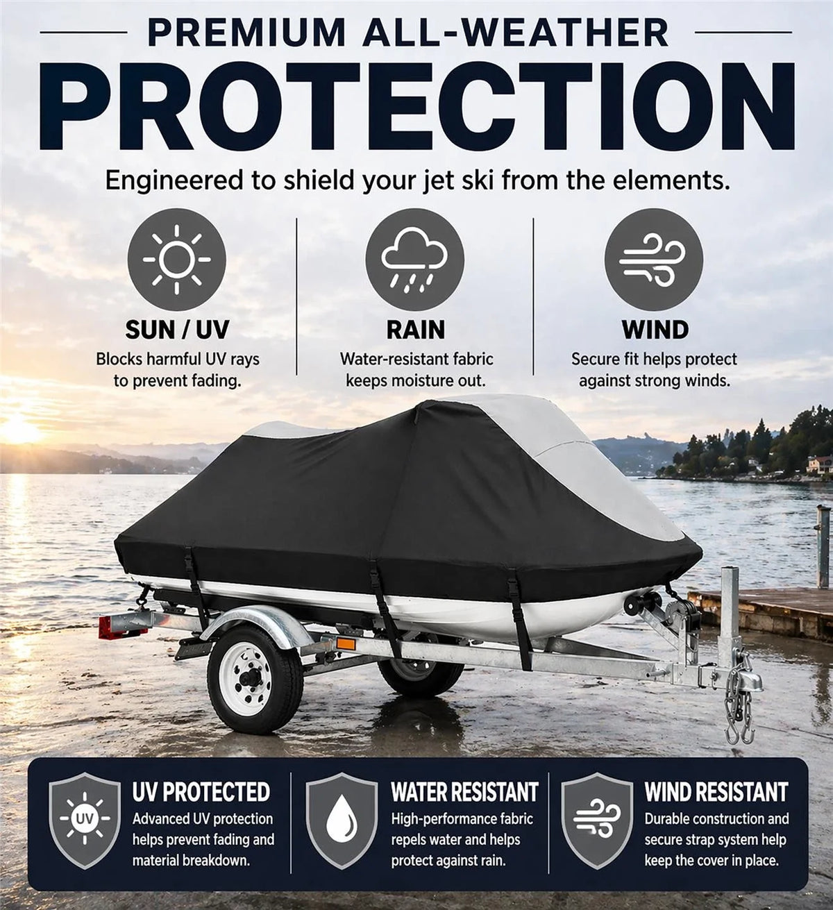 Jet Ski Cover for Sea Doo GTI 130 (2008–2010) Black-Grey