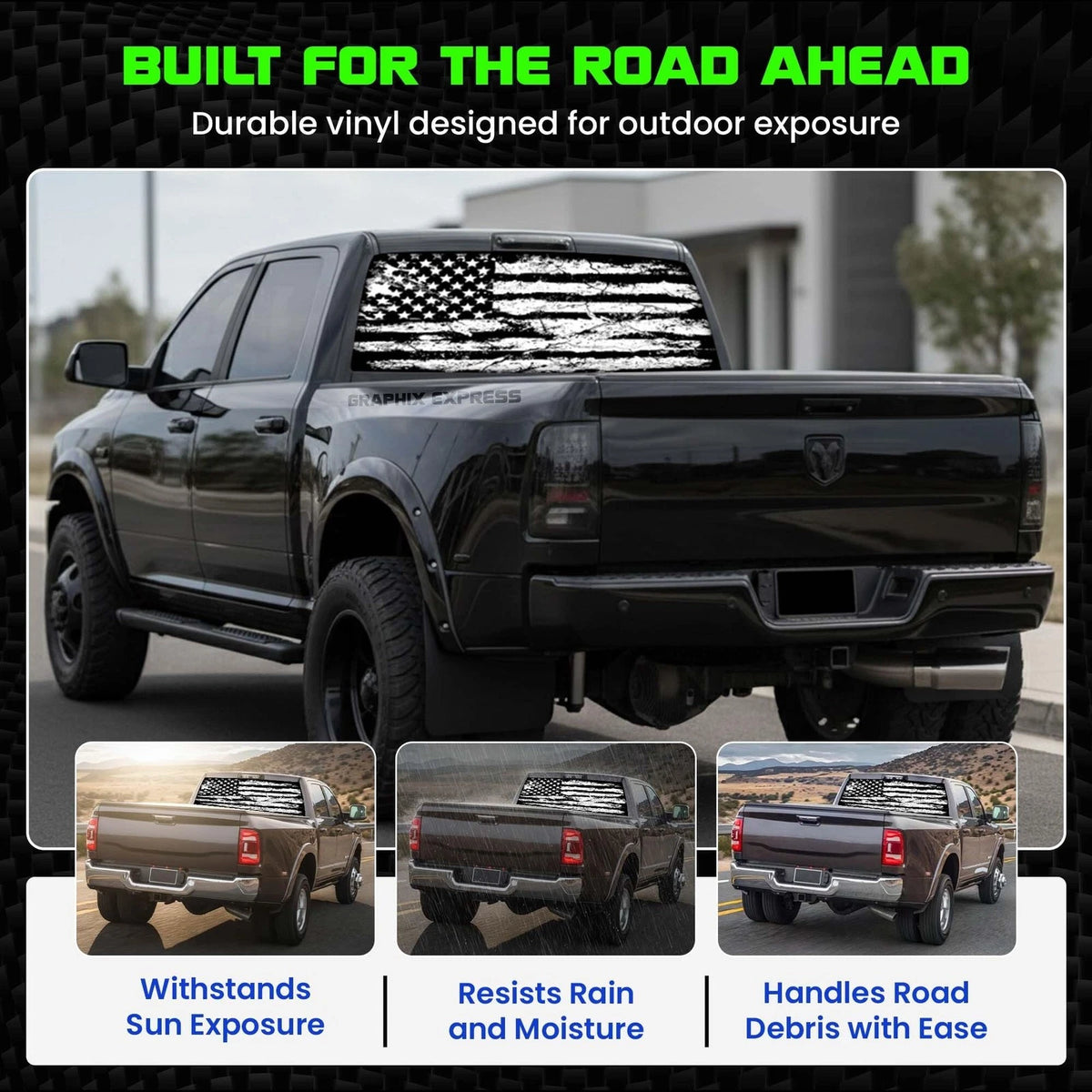 American Flag Back Window Graphics for Truck (Black & White)