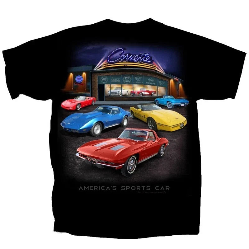 Black Chevy Corvette Stingray Showroom Scene T-Shirt