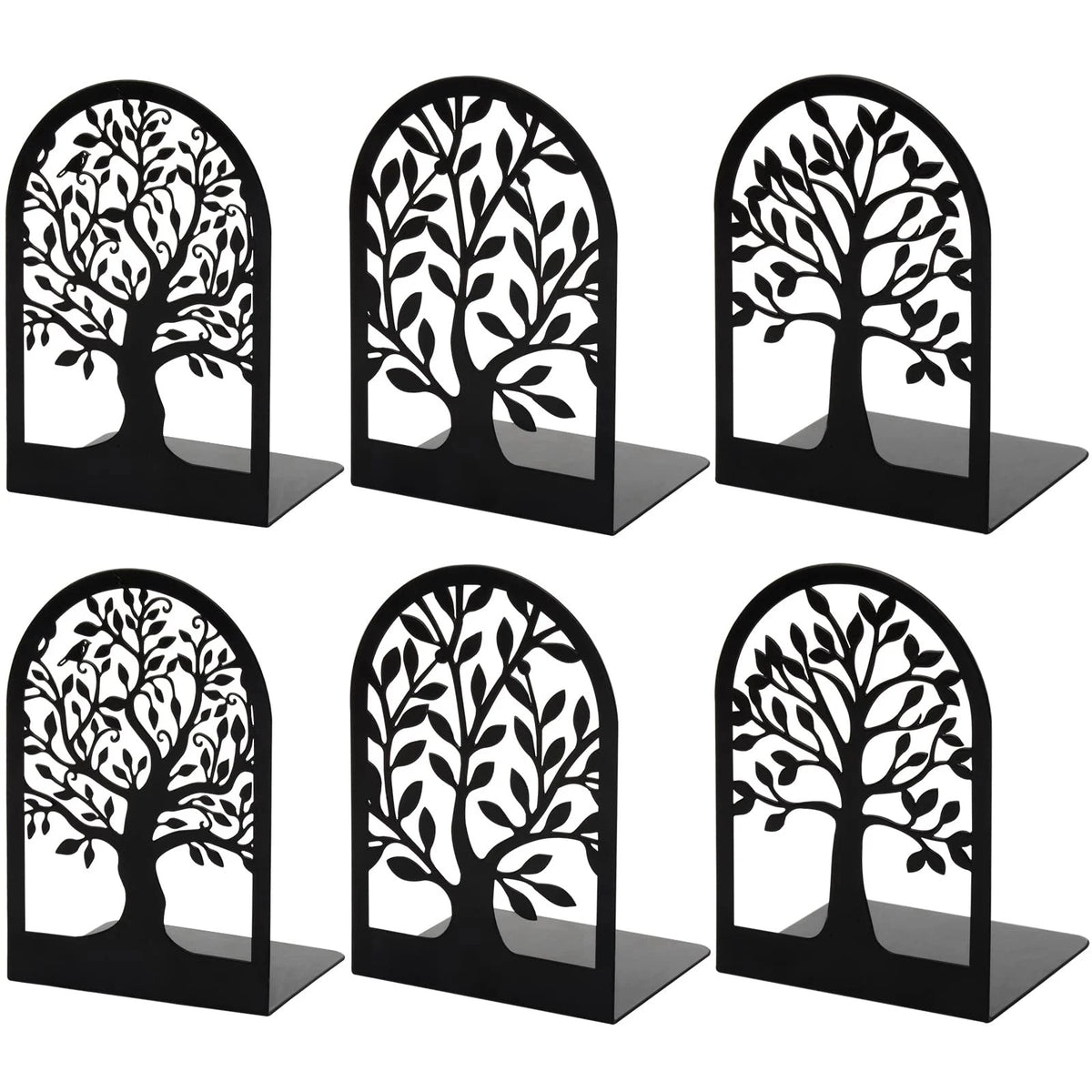 Set of 3 Metal Bookends for Shelves - Decorative Black Finish