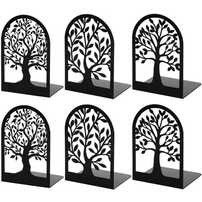 Set of 3 Metal Bookends for Shelves - Decorative Black Finish