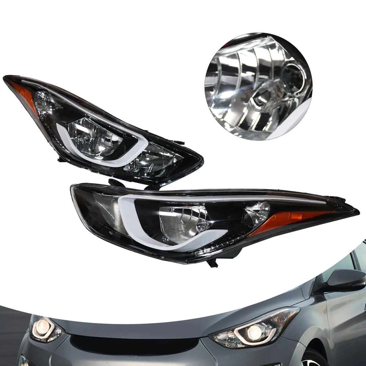 Set of 2 Halogen Headlights for Hyundai Elantra (2014–2016) 92102-3Y500, HY2503187