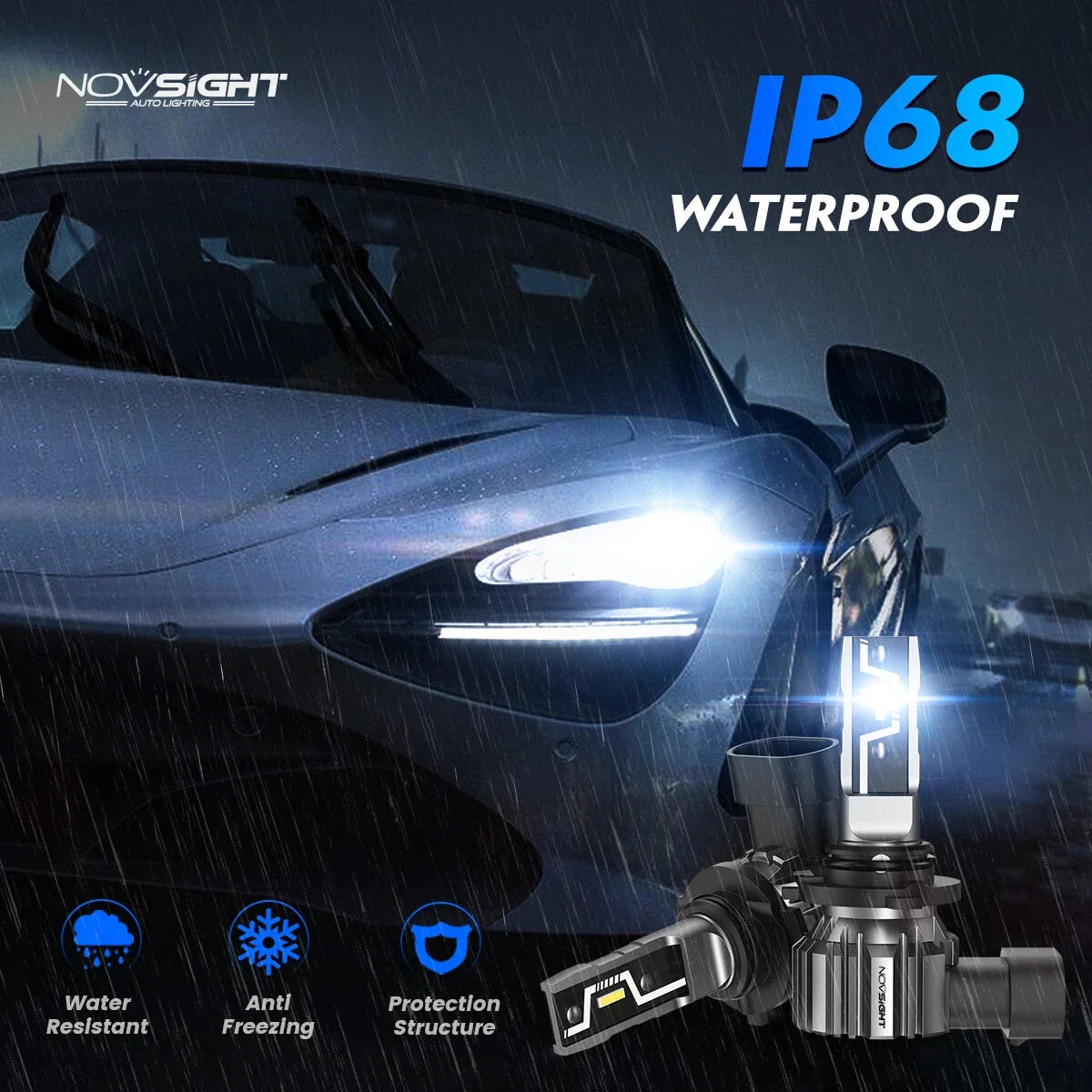 2X NOVSIGHT 9005 HB3 LED Headlight Bulbs 6500K 15000LM for Cars (Error Free)