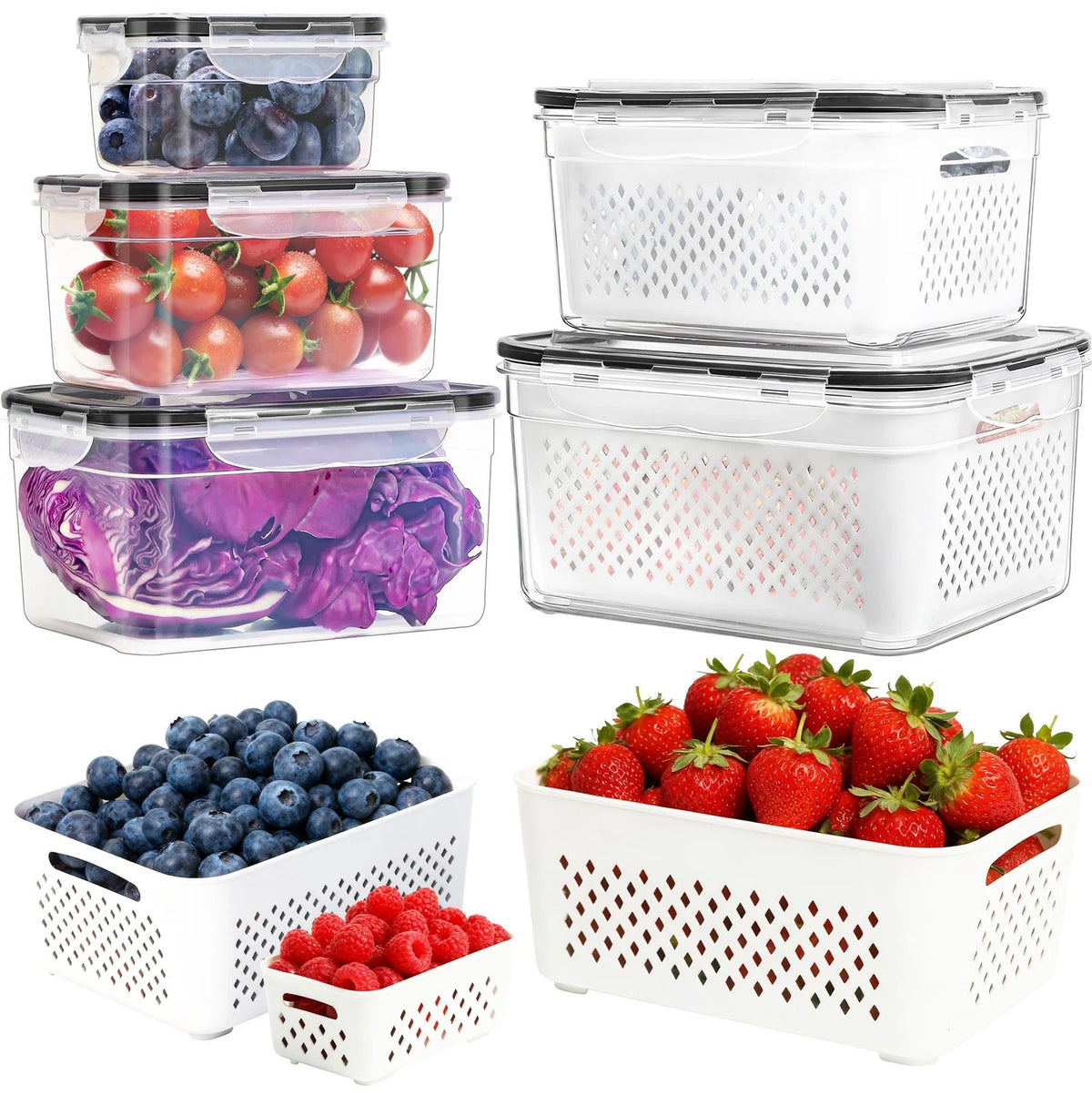 5 Pack Produce Containers for Fridge Storage Organizer