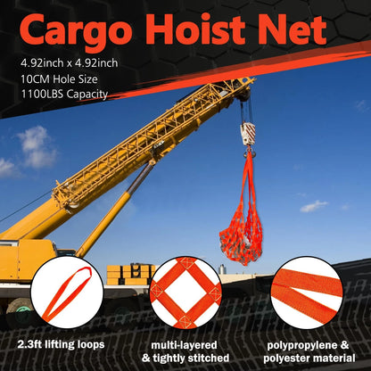 Cargo Lifting Net 1100LBS for Universal Use (4.92'x4.92') Safety Orange