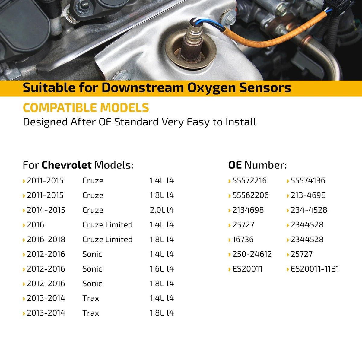 Downstream O2 Sensor for Chevrolet Sonic Cruze Trax (2011–2016) 55572216