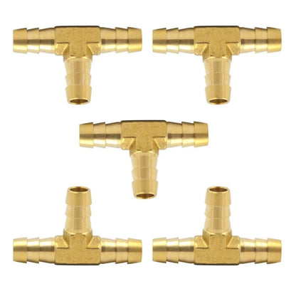 Set of 5 Brass Hose Barb Tee 1/4" x 1/4" x 1/4" Barbed Fittings