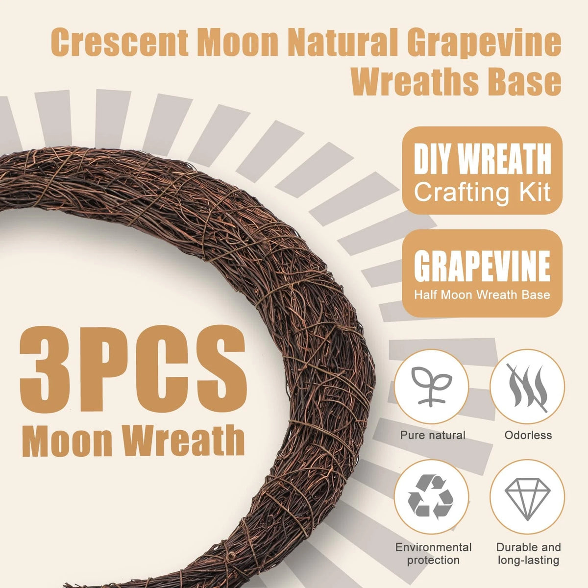 14 Inch Crescent Moon Grapevine Wreath for DIY Decor