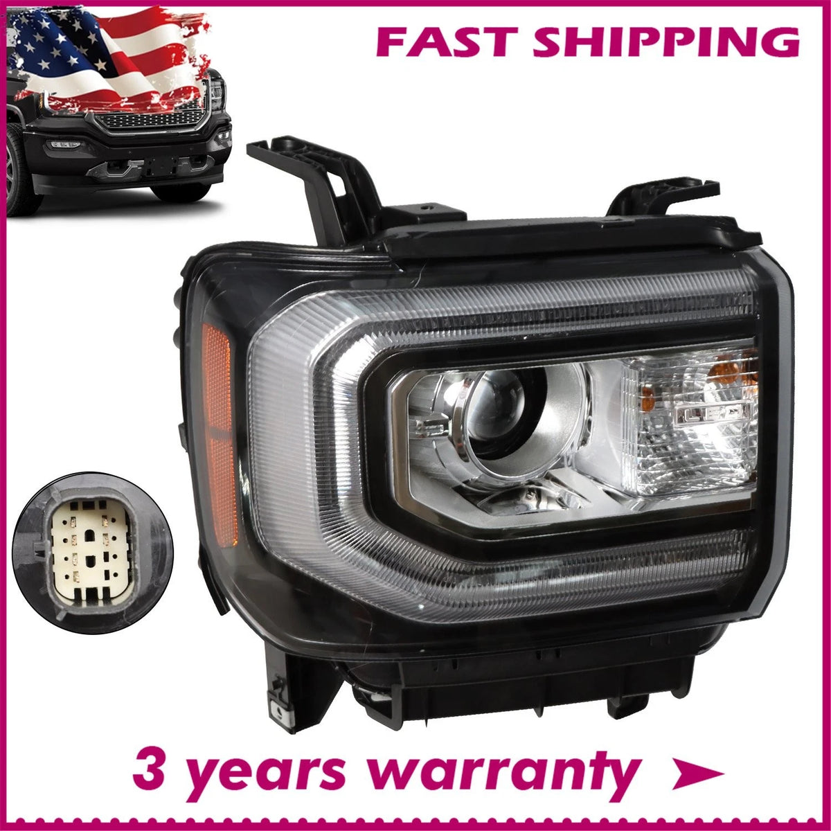 LED DRL Projector Headlight for GMC Sierra 1500 (2016–2018) GM2503453, 84046791, 84228370